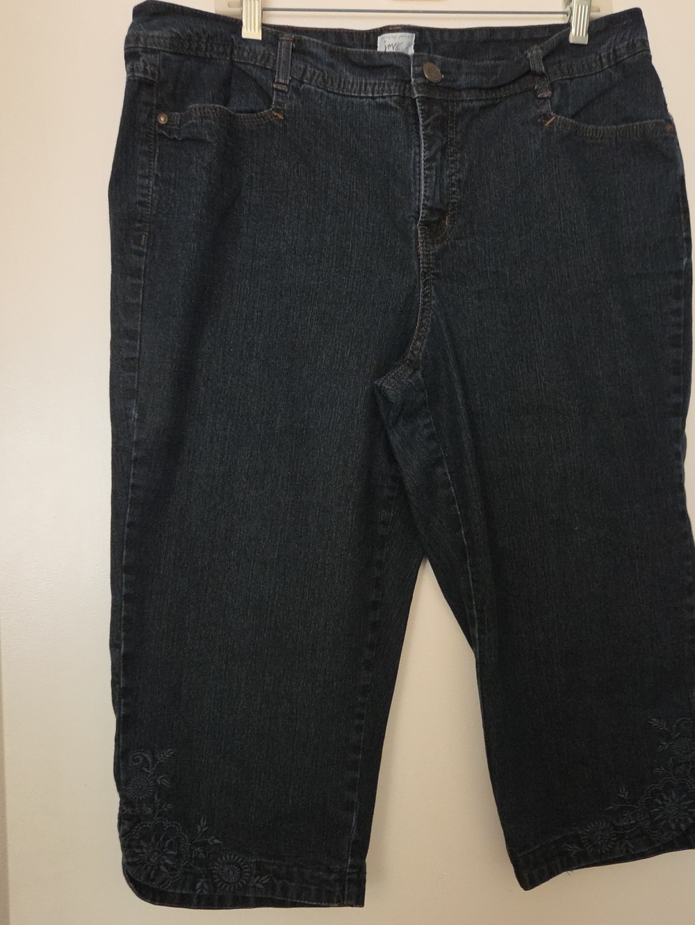 Just My Size Cropped Embroidered-Hem Capri Jeans